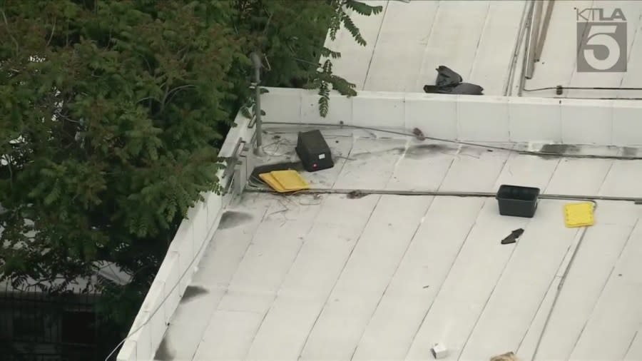 A burglary suspect was arrested by police on the roof of a business after he appeared to hide in a crate for hours to avoid detection. (Sky5)