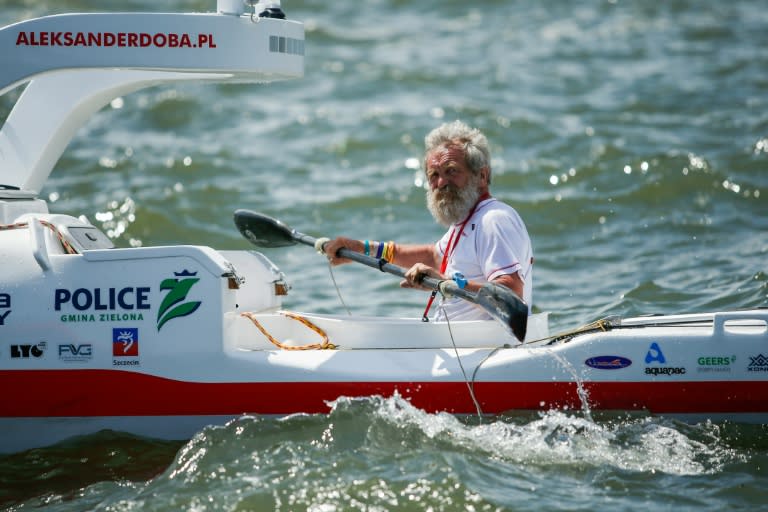 Polish kayaker Aleksander Doba is aiming to complete his crossing from New York to Portugal in time to celebrate his 70th birthday on firm ground in September