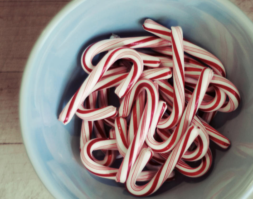 candy canes in a bowl