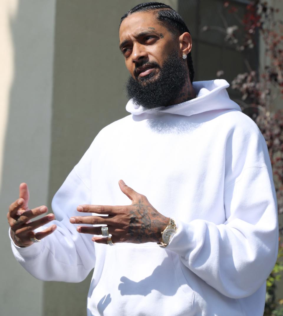 Nipsey Hussle attends Nipsey Hussle x PUMA Hoops Basketball Court Refurbishment Reveal Event on Oct. 22, 2018, in Los Angeles.