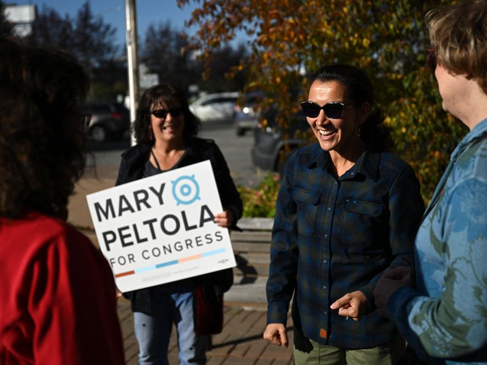 US Representative Mary Peltola (D-AK) is welcomed by supporters before a campaign event at the International Brotherhood of Electrical Workers (IBEW) Local 1547 in Anchorage, Alaska on September 17, 2022. - Peltola is the state's first Indigenous national legislator elected to Congress. Peltola won the special election held to replace Republican congressman Don Young, who died in March after serving in the House for 49 years, but the Democrat will face Republican opponent Sarah Palin again in November in order to retain the congressional seat for a full term.