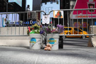 <p>An area designated for the victims of an accident in New York’s Times Square after a driver plowed through a crowd of pedestrians, injuring 22 people, is seen on Friday morning, May 19, 2017. (Gordon Donovan/Yahoo News) </p>