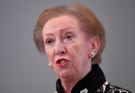 British politician Margaret Beckett speaks at a news conference held by the People's Vote campaign in central London