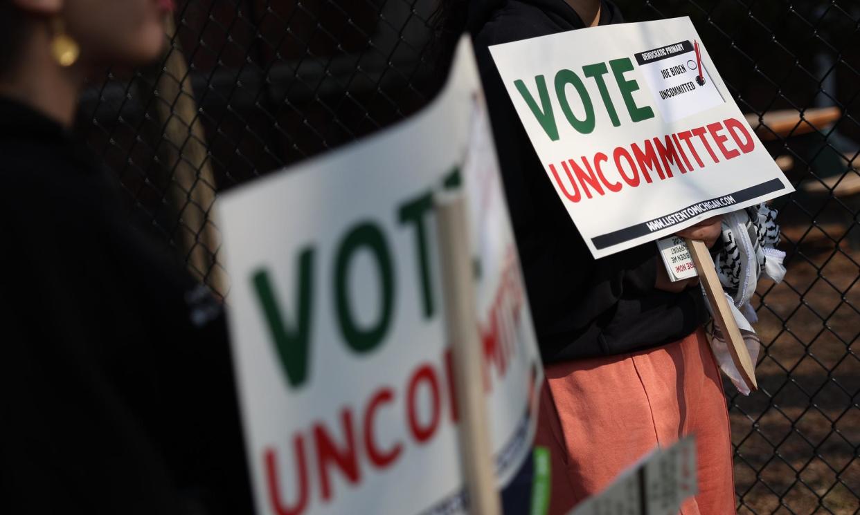 <span>Uncommitted voters in Michigan in February.</span><span>Photograph: Kevin Dietsch/Getty Images</span>