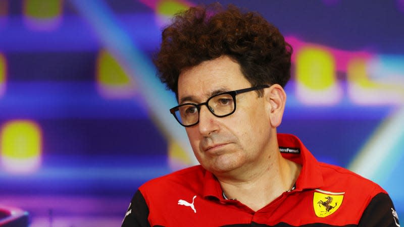 A photo of Mattia Binotto in an F1 press conference. 