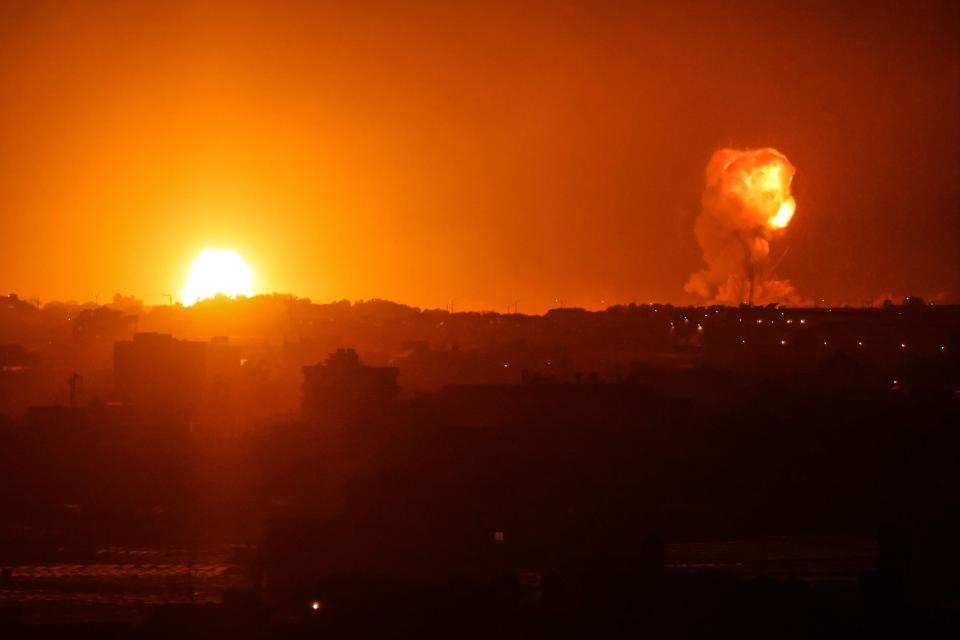 Fire billows from Israeli air strikes in Rafah, in the southern Gaza Strip, (AFP via Getty Images)