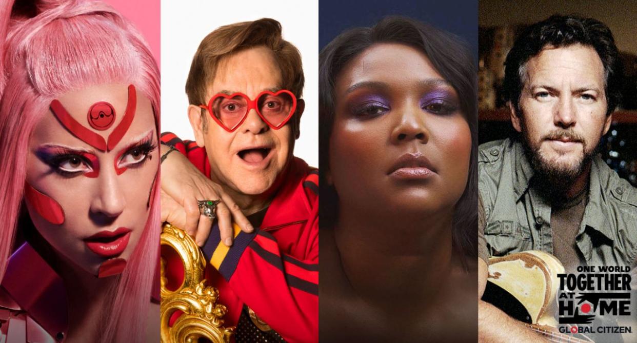 Lady Gaga, Elton John, Lizzo and Eddie Vedder will perform on the live-stream One World: Together at Home.