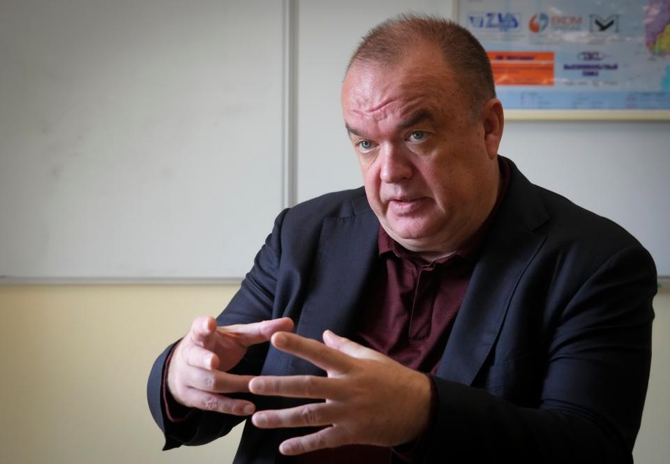 Petro Kotin, the president of the Ukrainian state nuclear company, Energoatom,  speaks during an interview with The Associated Press in Kyiv (AP Photo/Efrem Lukatsky)