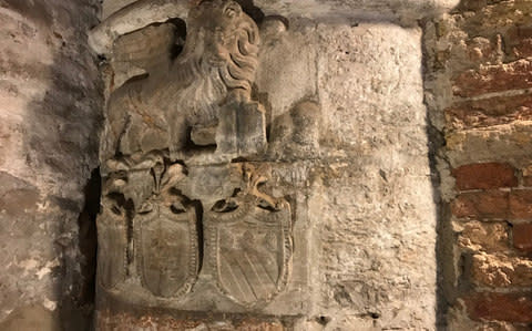 This winged lion was found by chance during the recent restoration of a medieval tower within the Arsenal. - Credit: Nick Squires