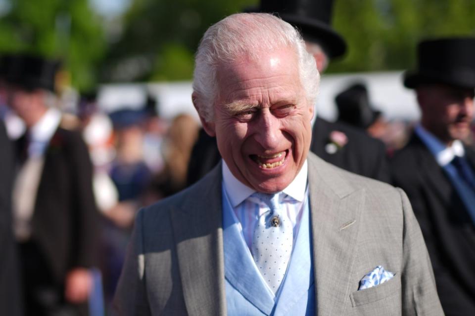 Charles smiles as he speaks to guests attending a Royal Garden Party at Buckingham Palace (Jordan Pettitt/PA Wire)