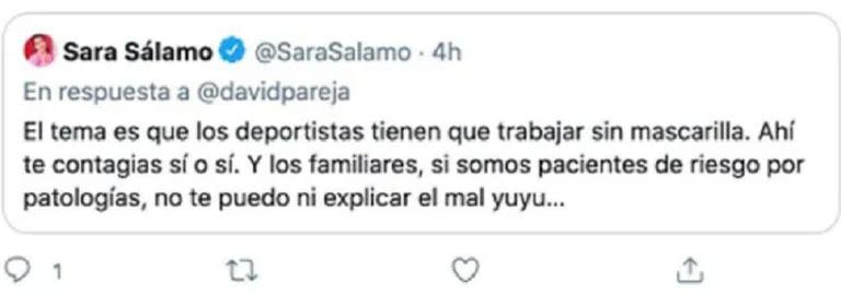 La respuesta al director de cine que Sara Sálamo borró