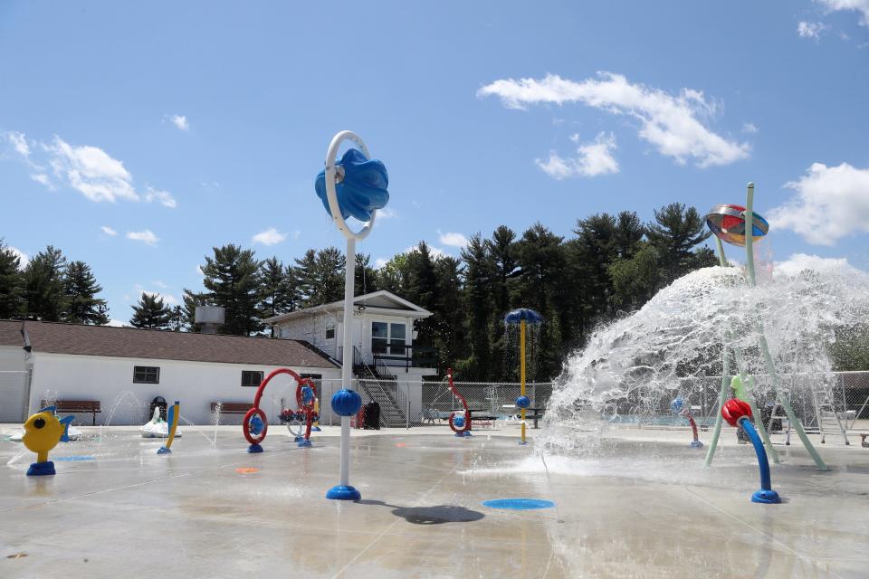 The new splash pad at the Gahanna Swimming Pool, shown May 16, features more than 3,100 square feet of spray area, as well as additional benches.