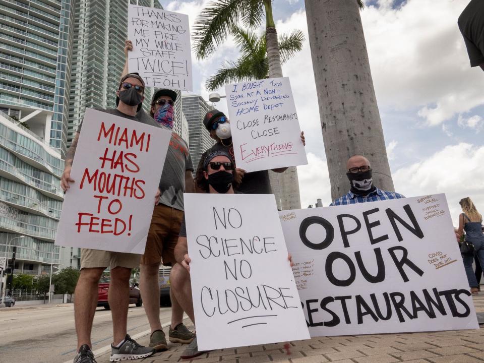 In the US, which had the highest rise in cases, restaurant owners have protested against closures: EPA