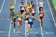 <p>Matthew Centrowitz of the United States reacts after winning gold in the Men’s 1500 meter Final on Day 15 of the Rio 2016 Olympic Games at the Olympic Stadium on August 20, 2016 in Rio de Janeiro, Brazil. (Photo by Matthias Hangst/Getty Images) </p>