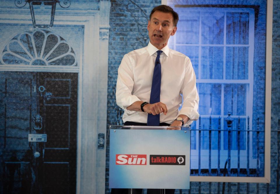 Conservative party leadership candidate Jeremy Hunt during the debate hosted by The Sun at Talk Radio. (PA)