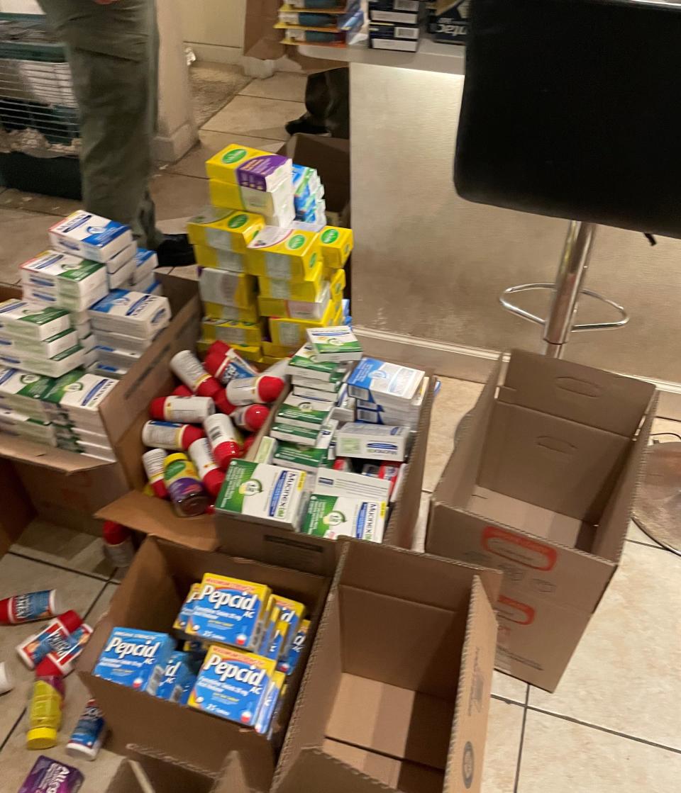 Evidence collected during the nine-month investigation. Officials say boosters took over-the-counter medication and beauty supplies from stores to be resold on an Amazon marketplace.