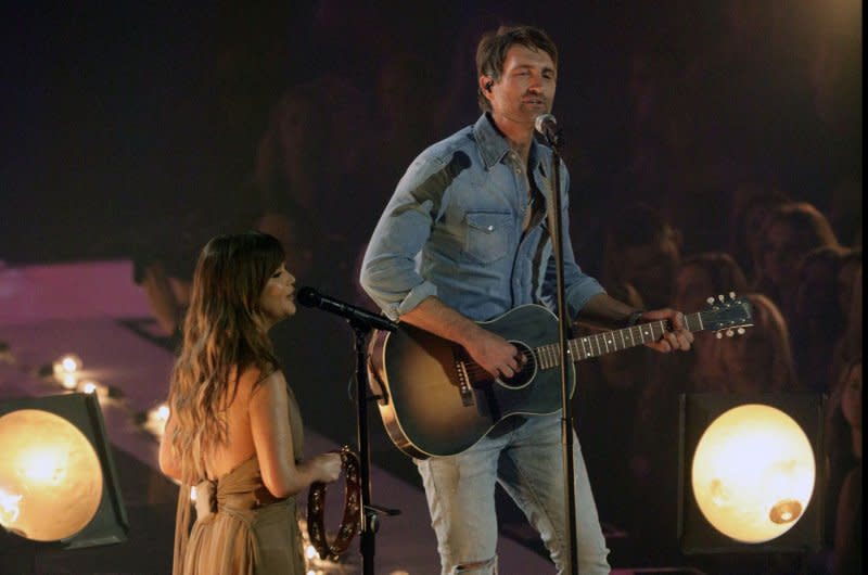 Maren Morris (L) and Ryan Hurd perform at the CMT Music Awards at the Municipal Auditorium in Nashville, Tenn., in 2022. File Photo by John Sommers II/UPI