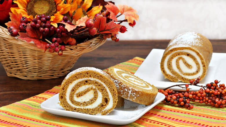 Pumpkin rolls on plates