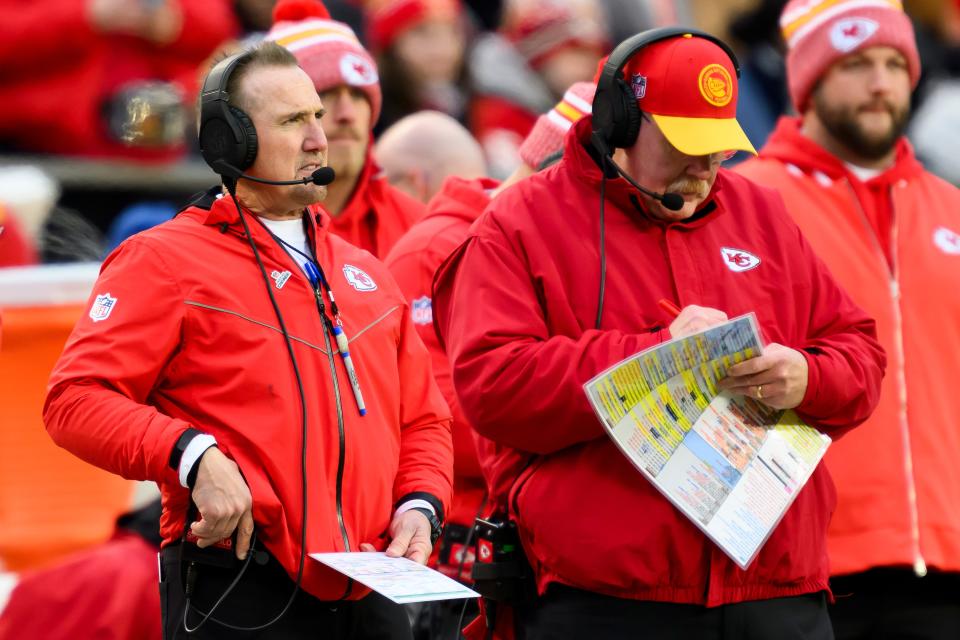 Grafton's Steve Spagnuolo, left, entered the NFL in 1999 under current Chiefs coach Andy Reid, then with the Philadelphia Eagles.