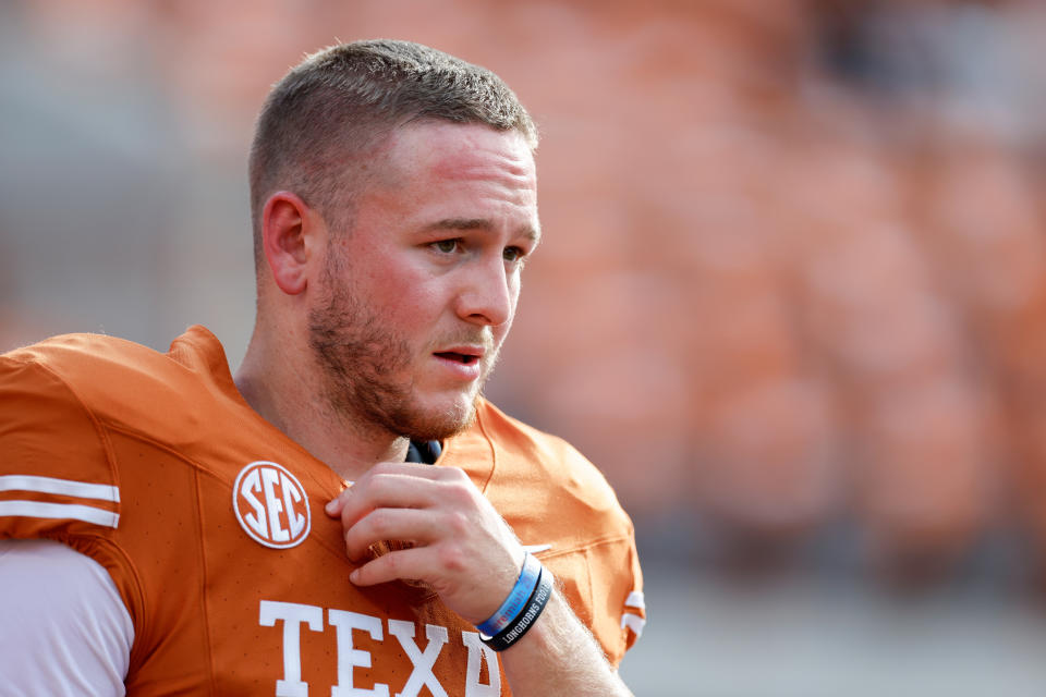 Quinn Ewers hasn't played since suffering an oblique injury on Sept. 14. (Tim Warner/Getty Images)