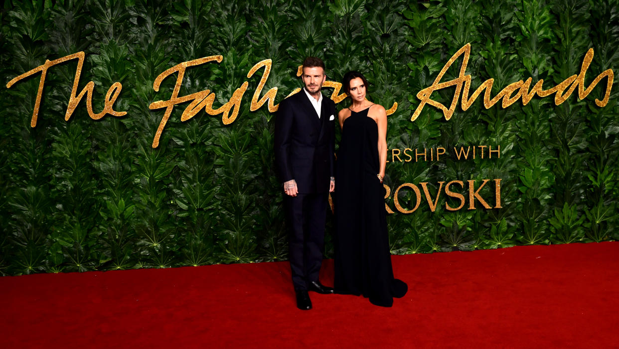 David and Victoria Beckham attending the Fashion Awards in association with Swarovski held at the Royal Albert Hall, Kensington Gore, London.