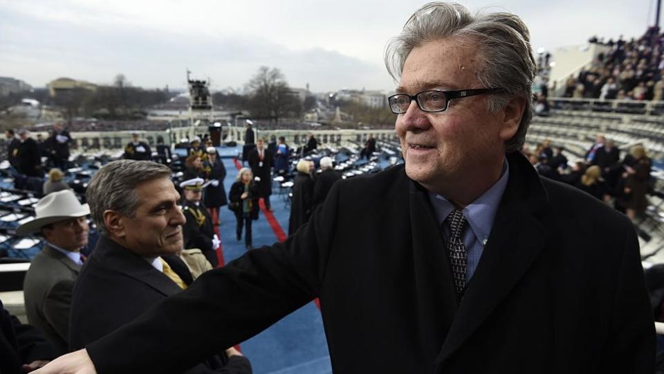 Mr Bannon, pictured at President Trump's inauguration in 2017