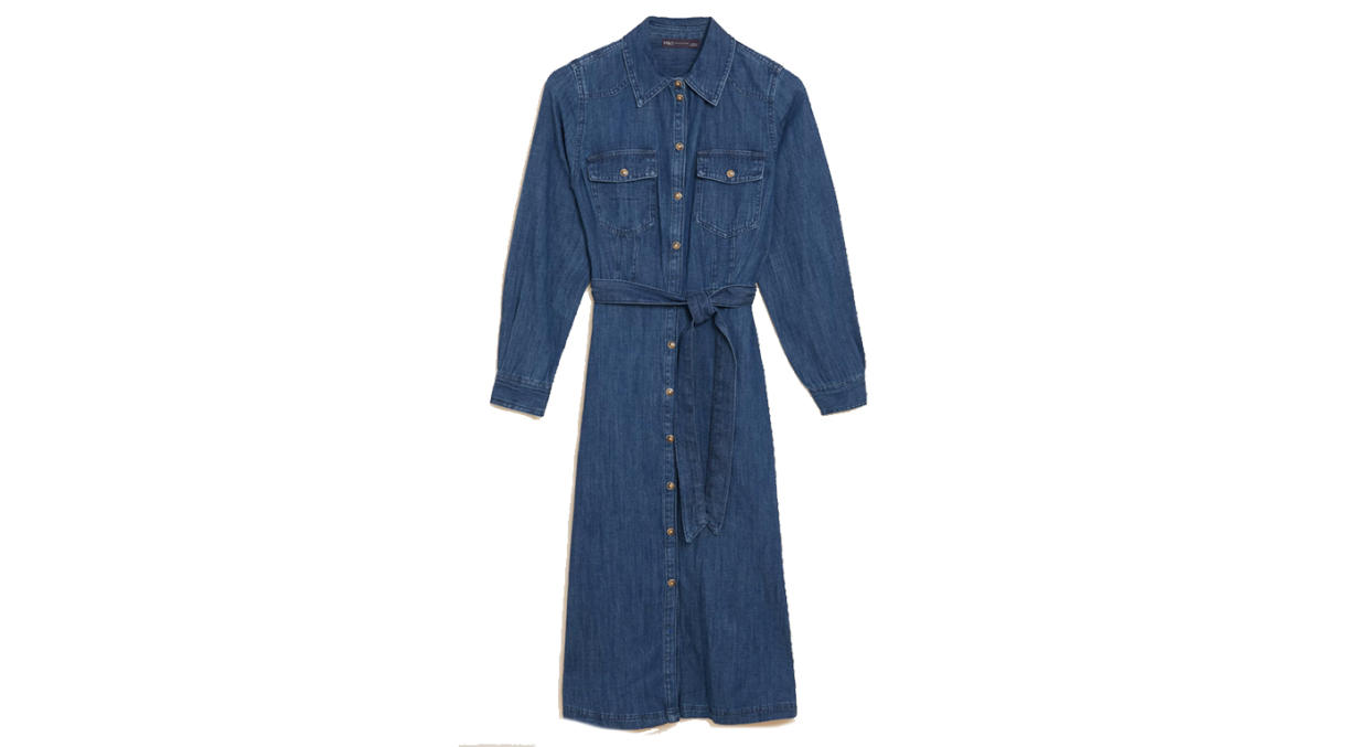 Denim Belted Midi Shirt Dress