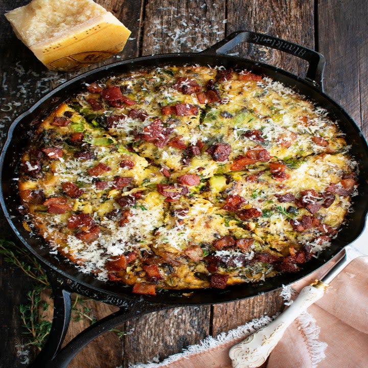 A bacon and Brussels sprout frittata