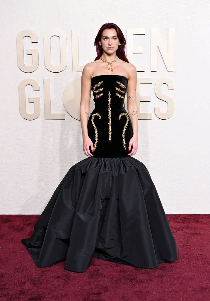 Dua Lipa Goes Glam in a Black Bustier Gown at the 2024 Golden Globes