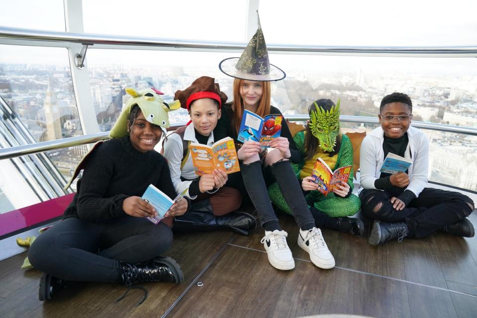 Children dressed as their favourite book characters inside a pod on the lastminute.com London Eye in Westminster for World Book Day 2023 (PA)