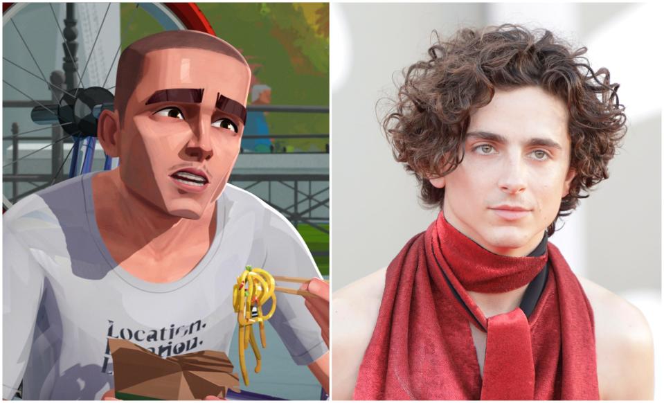 Timothée Chalamet alongside "Entergalactic" character.