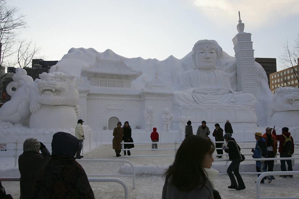 A 'Taiwan' snow sculpture is displayed at Odori Koen in Sapporo, Hokkaido, Japan.