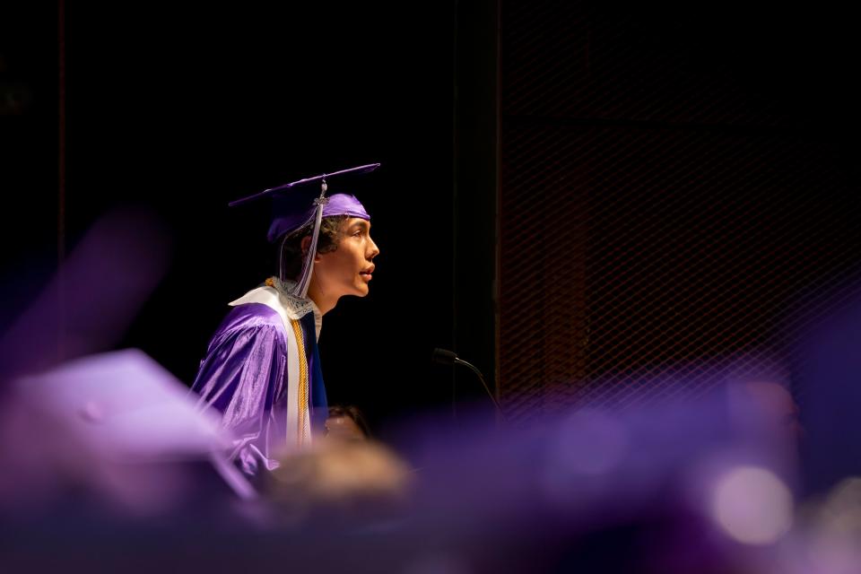 Kunga Wilson delivers a speech during South Eugene High School’s June 13 commencement ceremony.