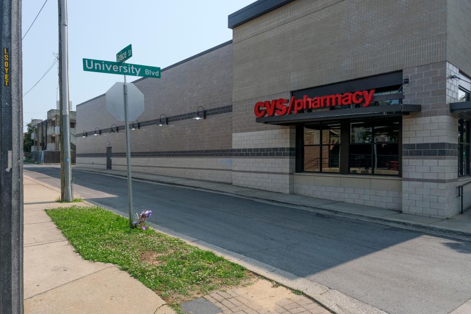 The intersection of Grace Street and University Boulevard where the Jeep parked for six minutes. This is where the Jeep sat when Michael Davis approached to talk to them the first time at 1:36 a.m. on Jan. 15. This photo was taken on May 25.