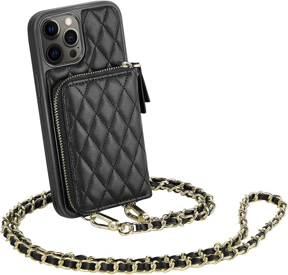 Lameeku Crossbody iPhone Wallet Case in black.