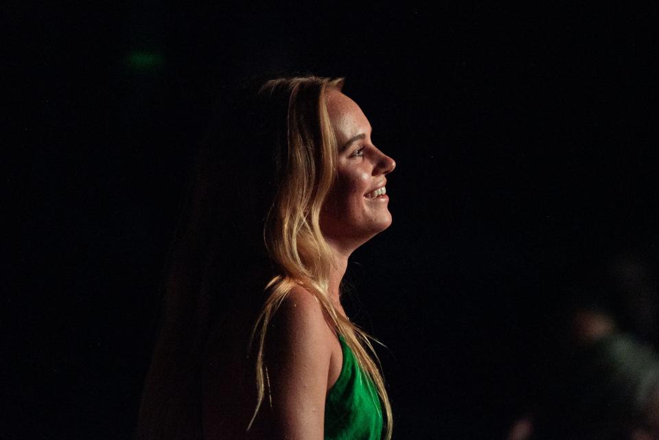 Girls Soccer Player of the Year Lily White reacts during the Palm Beach County High School Sports Awards held on Friday, June 9, 2023, at the Kravis Center for the Performing Arts in downtown West Palm Beach, Fla.