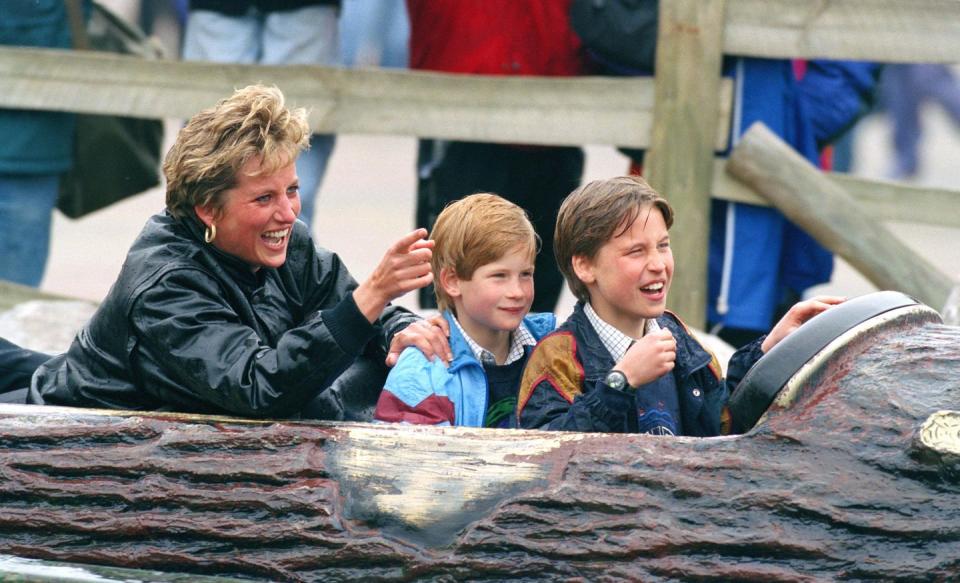 <p>Princess Diana took her sons on a mini vacation in Surrey, England in 1993. The royal children enjoyed an afternoon at Thorpe Amusement Park and seemed to especially enjoy the log flume ride. </p>