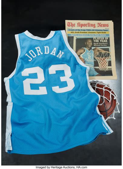 A Michael Jordan North Carolina jersey was photo-matched to be the same one shown on the cover of "The Sporting News."