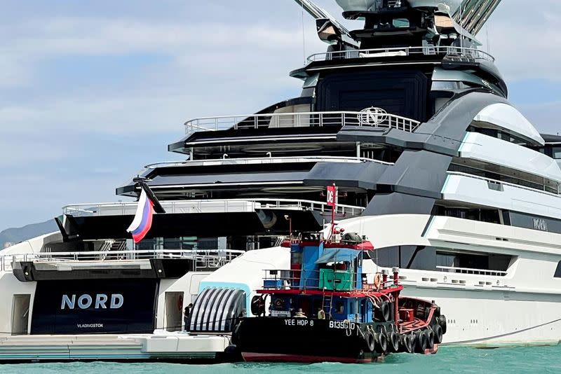 The 465-foot superyacht "Nord", reportedly owned by sanctioned Russian oligarch Alexei Mordashov is seen, in Hong Kong