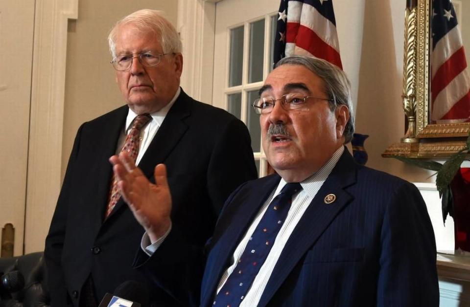 This file photo shows Democratic Reps. David Price, left, and G.K. Butterfield.