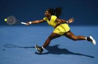 Serena Williams of the U.S. stretches for a shot during her quarter-final match against Russia's Maria Sharapova at the Australian Open tennis tournament at Melbourne Park, Australia, January 26, 2016. REUTERS/Jason Reed