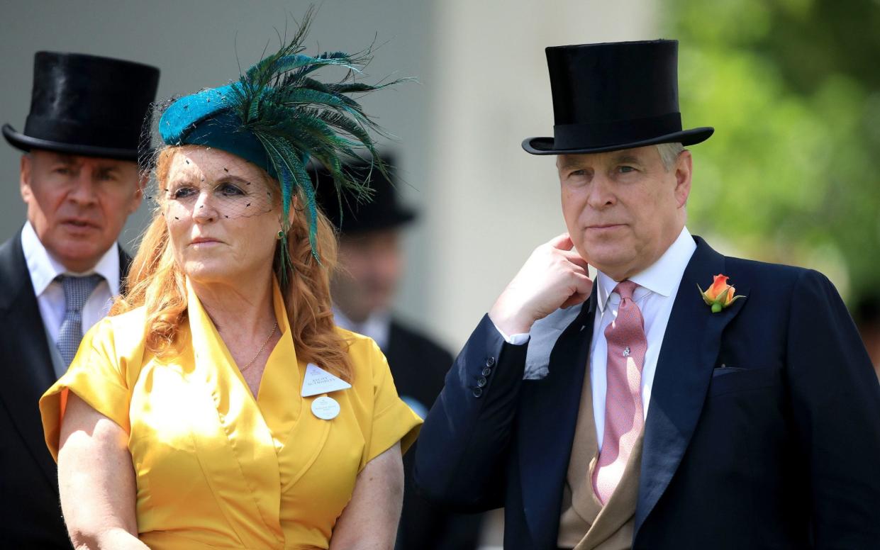 Sarah Ferguson, Duchess of York, and Prince Andrew, Duke of York, at Royal Ascot in June 2019 - PA