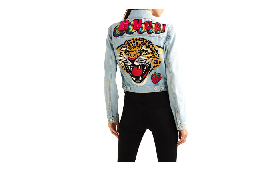 Gucci Cropped Appliqued Denim Jacket