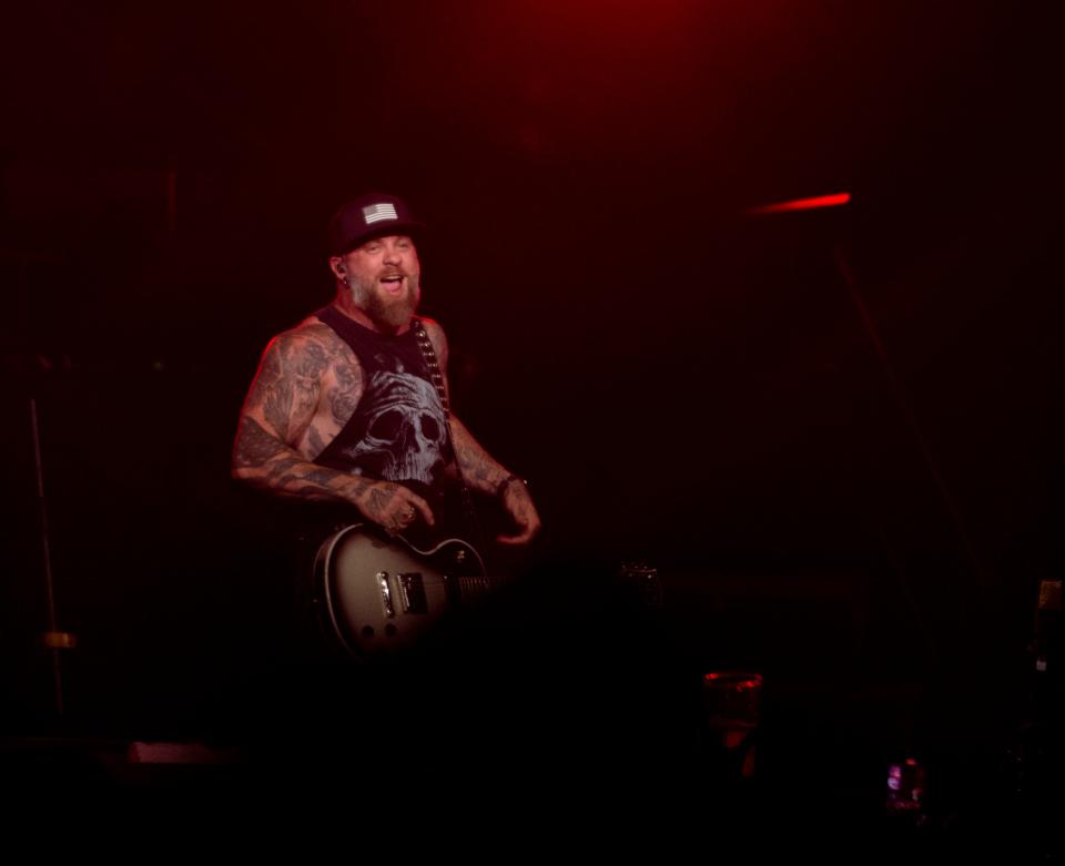 Brantley Gilbert performs before Nickelback at Bridgestone Arena in Nashville, Tenn., Tuesday, Aug. 1, 2023.