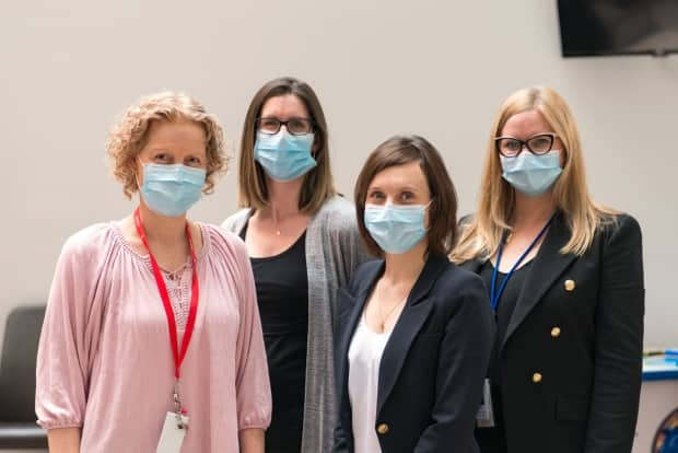 From left to right: Bethany Lezama, physiotherapist; Dr. Elizabeth Randle, gynecologist; Dr. Allana Munro, anesthesiologist; Leah Pink, nurse practitioner.  (Ryan Wilson, IWK - image credit)