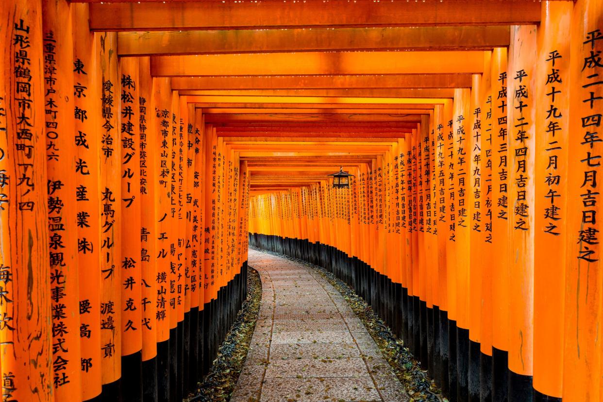 Red Tori Gate at Fushimi Inari Shrine in Kyoto, Japan