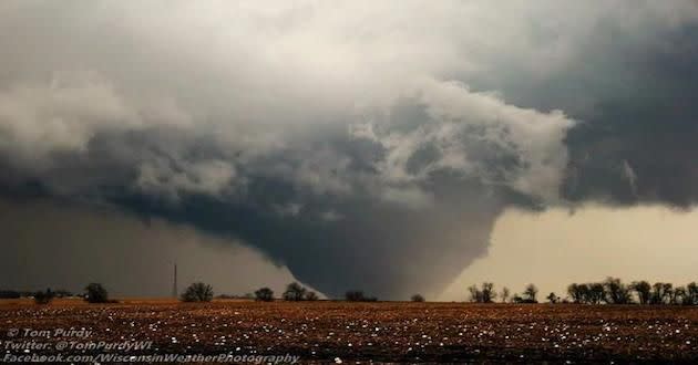 Tom Purdy took this amazing image of a tornado setting down in Ashton, Illinois on Thursday, April 9, 2015. (@TomPurdyWI via Twitter)