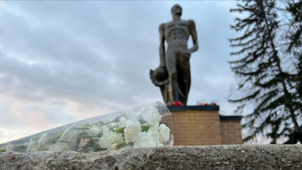 The Spartan statue on Michigan State University's campus on Tuesday, Feb. 13, 2024.