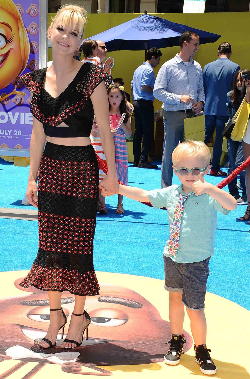 Anna Faris and son Jack Pratt attend the premiere of "The Emoji Movie" at Regency Village Theatre on July 23, 2017 in Westwood, California