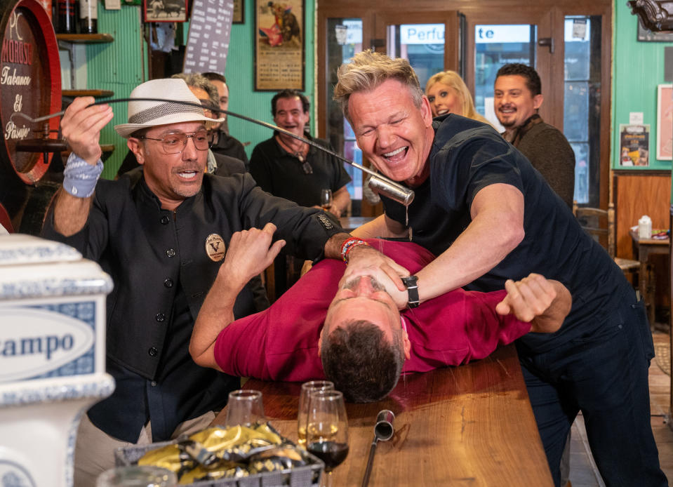 Fred Sirieix, Gino D'Acampo and Gordan Ramsay in Gordon, Gino and Fred: Viva Espana! (ITV)